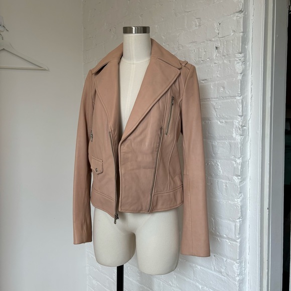 Cole Haan Pastel Pink Leather Moto Jacket - Picture 1 of 16